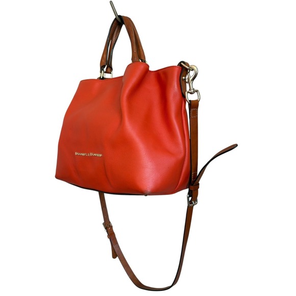 Dooney & Bourke City Barlow Satchel Orange Leather Crossbody Handbag Tan Trim - Picture 3 of 11